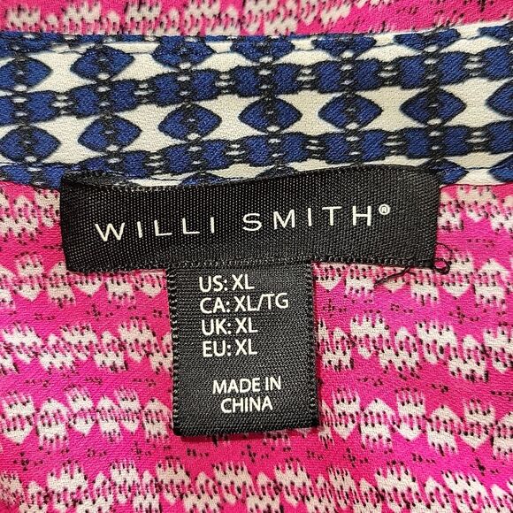 WILLI SMITH Women's Pink Blue 3/4 Sleeve V-Neck Patterned Sheer Blouse size XL - Picture 10 of 12